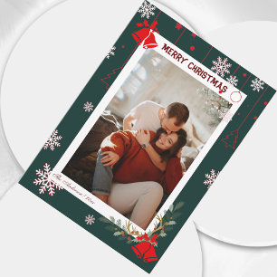 Tarjeta Festiva Elegante foto navideña con flor de copo de nieve