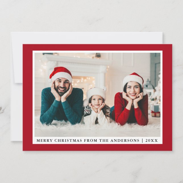 Tarjeta Festiva Elegante foto navideña merry roja (Anverso)