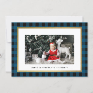 Tarjeta Festiva Elegante foto personalizada de Blue Plaid