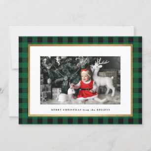 Tarjeta Festiva Elegante foto personalizada de Green Plaid