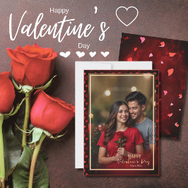 Tarjeta Festiva Elegante Foto RED GOLD Hearts Valentine