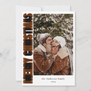 Tarjeta Festiva Elegante Foto Rustic Plaid Merry Christmas