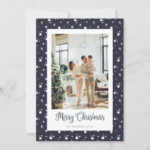 Tarjeta Festiva Elegante foto Stars Blue Merry Christmas Card