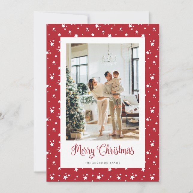 Tarjeta Festiva Elegante foto Stars Red Merry Christmas Card (Anverso)