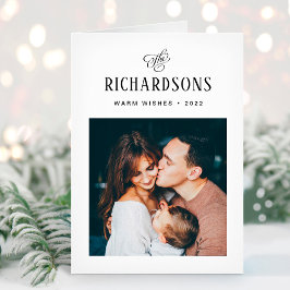 Tarjeta Festiva Elegante foto y nombre de la familia | Deseos cáli