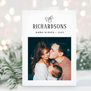 Tarjeta Festiva Elegante foto y nombre de la familia   Deseos cáli