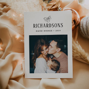 Tarjeta Festiva Elegante foto y nombre de la familia   Deseos cáli