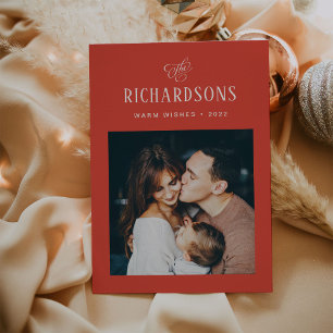 Tarjeta Festiva Elegante foto y nombre de la familia   Deseos cáli