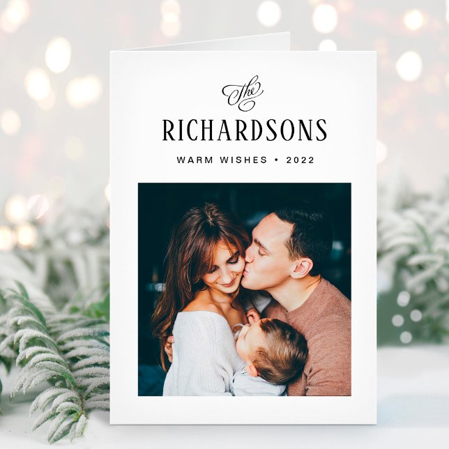 Tarjeta Festiva Elegante foto y nombre de la familia | Deseos cáli (Subido por el creador)