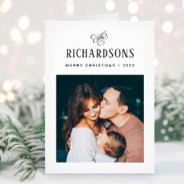 Tarjeta Festiva Elegante foto y nombre de la familia | Feliz Navid