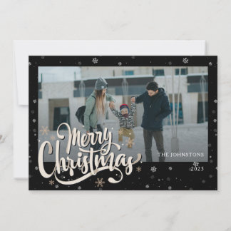 Tarjeta Festiva Elegante foto y nombre familiar | Felices fiestas