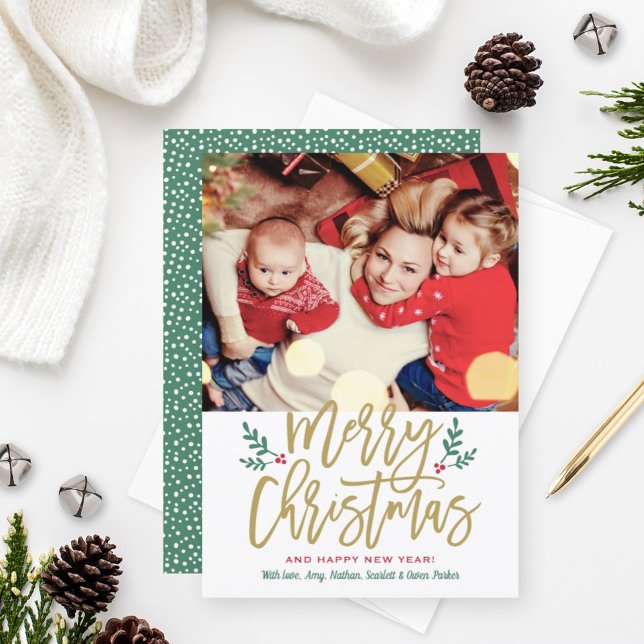 Tarjeta Festiva Elegante Fotos con guión de crujido de oro navideñ (Subido por el creador)