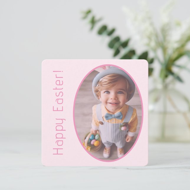 Tarjeta Festiva Elegante Fotos Personalizadas Luz Rosa Feliz Pascu (Anverso de pie)