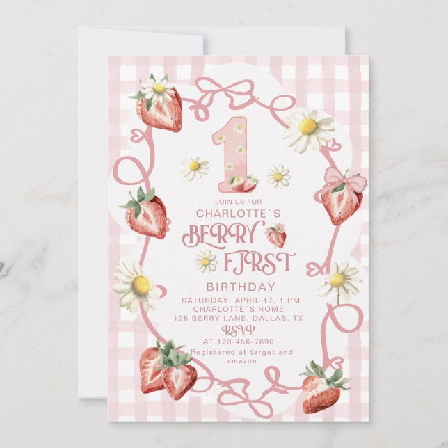 Tarjeta Festiva Elegante fresa acuarela biTarjeta de vacaciones pl (Anverso)