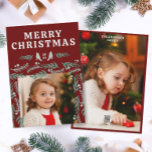 Tarjeta Festiva Elegante frontera de Garland con dos fotos<br><div class="desc">Un hermoso diseño de borde verde ilustrado a mano hace para una elegante y festiva tarjeta de foto de doble cara de Navidad. Se pueden añadir sus propias 2 fotos.</div>