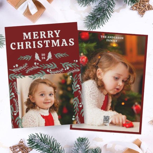 Tarjeta Festiva Elegante frontera de Garland con dos fotos (Subido por el creador)