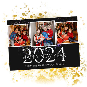 Tarjeta Festiva Elegante Fuego Moderno Feliz Año Nuevo Tres Foto