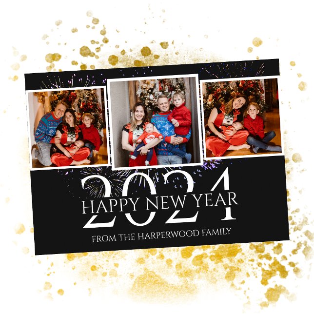 Tarjeta Festiva Elegante Fuego Moderno Feliz Año Nuevo Tres Foto (Subido por el creador)