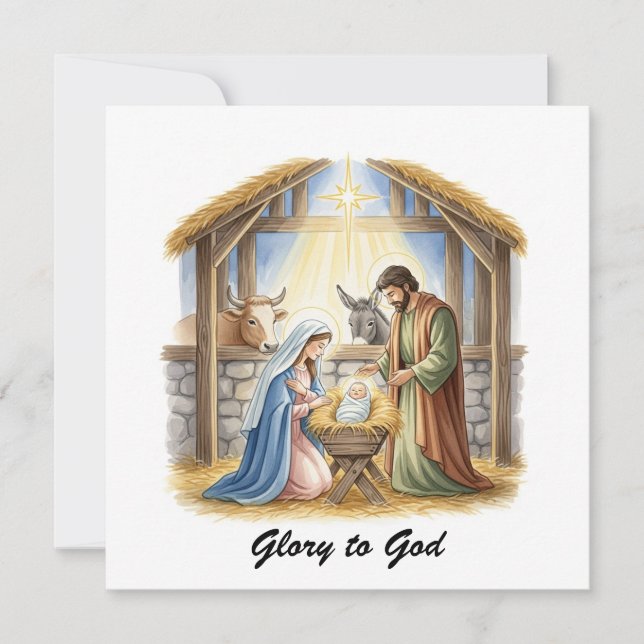 Tarjeta Festiva Elegante Gloria Religiosa A Dios Navidades Cristia (Anverso)
