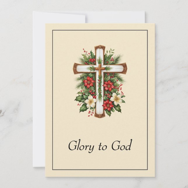 Tarjeta Festiva Elegante Gloria Religiosa A Dios Navidades Cristia (Anverso)