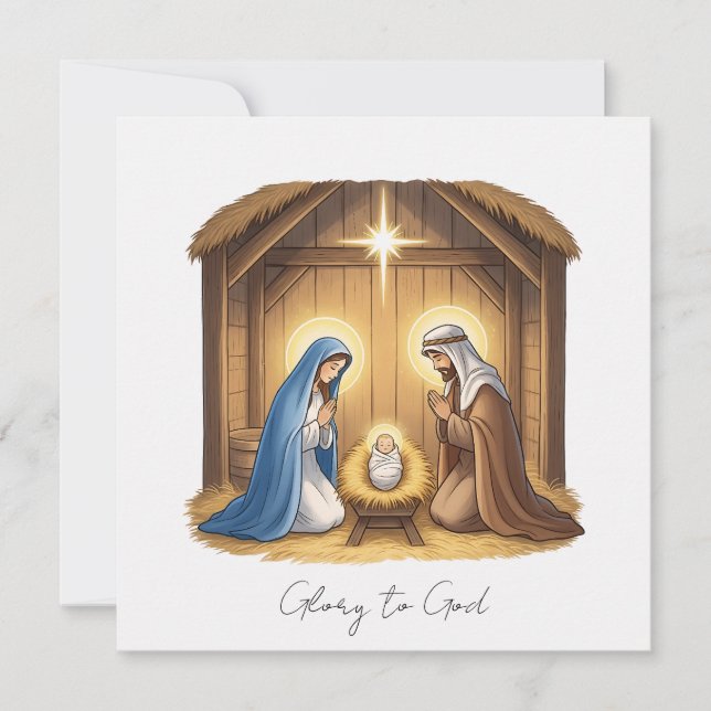 Tarjeta Festiva Elegante Gloria Religiosa A Dios Navidades Cristia (Anverso)