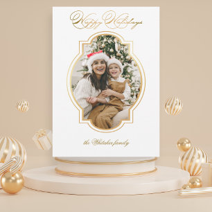 Tarjeta Festiva Elegante Gold Happy Holidays Script Photo