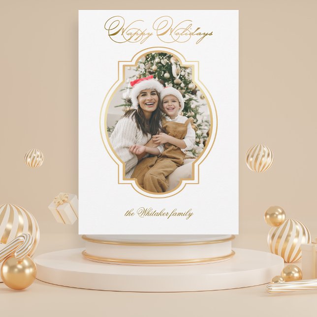 Tarjeta Festiva Elegante Gold Happy Holidays Script Photo (Subido por el creador)