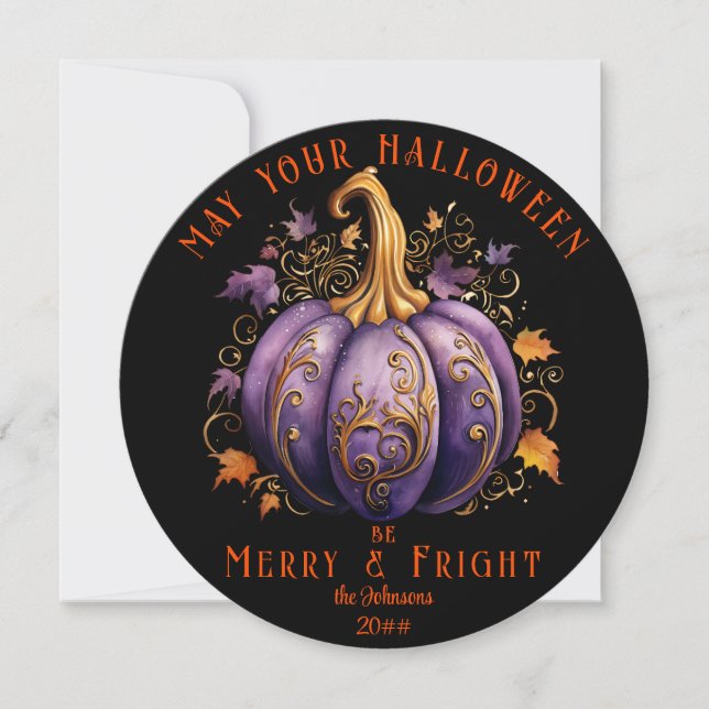 Tarjeta Festiva Elegante Gótico Halloween Merry Fright Family Phot (Anverso)