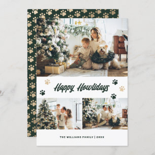 Tarjeta Festiva Elegante Green Gold Paws Photo Happy Howlidays