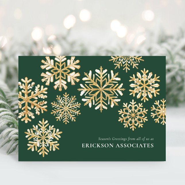Tarjeta Festiva Elegante Green Gold Snowflake Corporate Business (Subido por el creador)