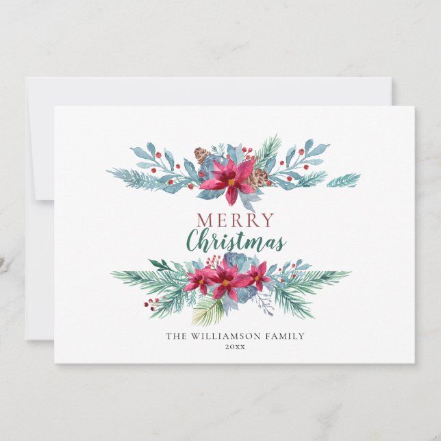 Tarjeta Festiva Elegante Greenery Burgundy Vintage Holiday Card (Anverso)