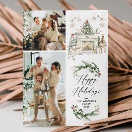 Tarjeta Festiva Elegante Greenery Mantel Felices Fiestas 2 Foto