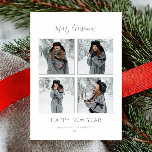 Tarjeta Festiva Elegante Gris Minimalista 4 Fotos