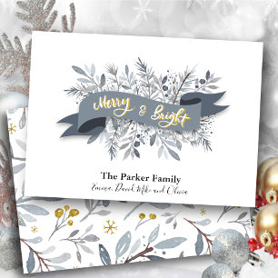 Tarjeta Festiva Elegante Gris Moderno Script Watercolor Floral