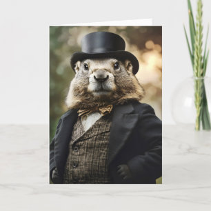 Tarjeta Festiva Elegante Groundhog Gentleman Funny