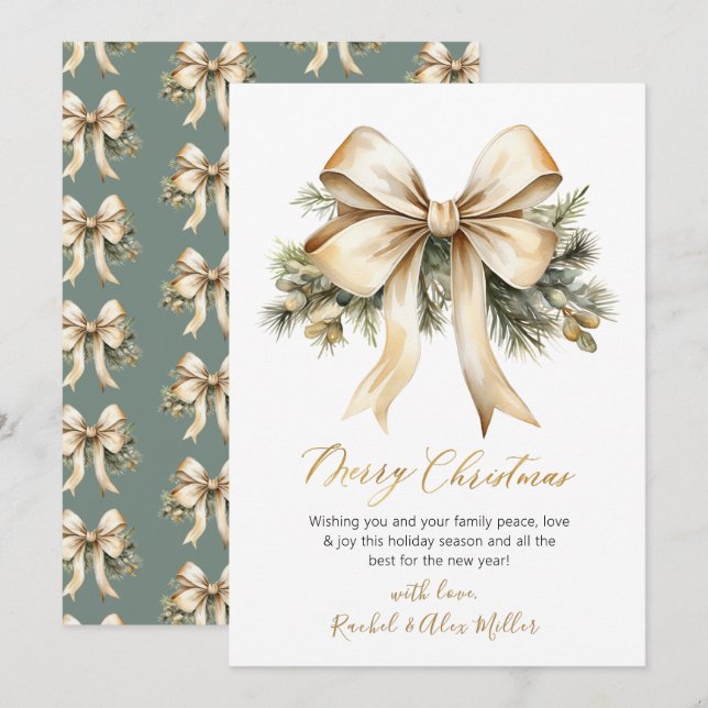 Tarjeta Festiva Elegante Guión Botánico Bow No Navidades Fotográfi (Anverso / Reverso)