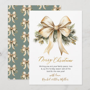 Tarjeta Festiva Elegante Guión Botánico Bow No Navidades Fotográfi