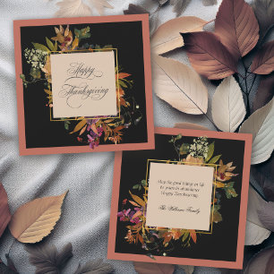Tarjeta Festiva Elegante guión caligrafía floral Acción de Gracias