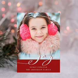 Tarjeta Festiva Elegante guión de alegría roja y blanca