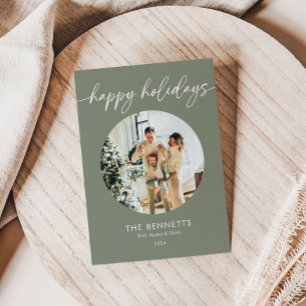 Tarjeta Festiva Elegante guión de Boho Happy Holidays Photo
