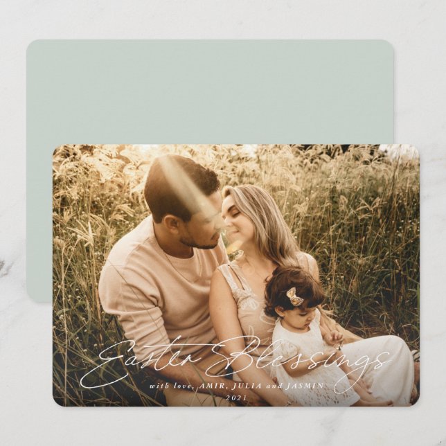 Tarjeta Festiva Elegante guión de la foto de las bendiciones de Pa (Anverso / Reverso)