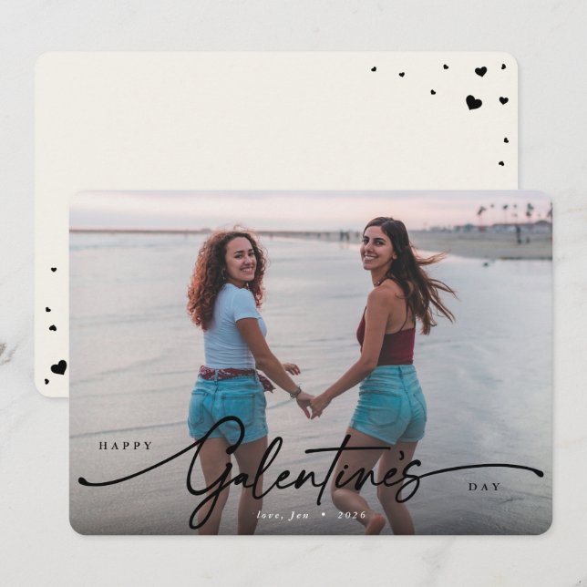 Tarjeta Festiva Elegante guión de la foto plana del día de Galenti (Anverso / Reverso)