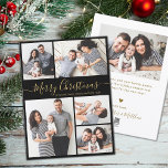 Tarjeta Festiva Elegante guión de Navidades de fotografía Black Go<br><div class="desc">Simple y elegante caligrafía moderna negro y dorado 5 Collages de fotos Merry Christmas Script Tarjeta de vacaciones. Esta plantilla festiva, minimalista, fantástica de cinco (5) fotos de tarjetas de felicitación de vacaciones presenta un collage de fotos de la bonito y dice "¡Feliz Navidad!". El texto de bienvenida de "Feliz...</div>