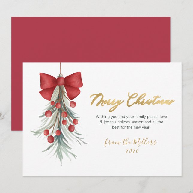 Tarjeta Festiva Elegante guión de Navidades de la vegetación de la (Anverso / Reverso)