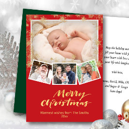 Tarjeta Festiva Elegante Guión de Oro Copos de nieve Festividad Ro