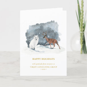 Tarjeta Festiva Elegante Guión de Oro en el Ártico de Invierno