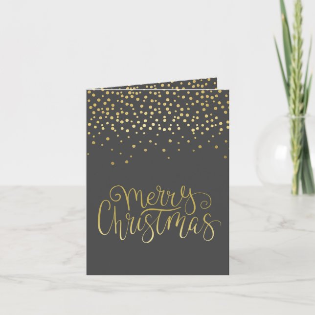 Tarjeta Festiva Elegante guión de oro y Navidades negros de confet (Anverso)