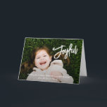 Tarjeta Festiva Elegante Guión de Pincel Joyful Photo Moderno Navi<br><div class="desc">Tarjeta de Navidades religiosos de estilo moderno con un diseño sencillo y mínimo con "Joyful" en un guión elegante de pincel blanco junto con tu mensaje y nombre familiar sobre tu foto favorita. El interior tiene un collage de fotos compuesto por seis imágenes cuadradas.</div>
