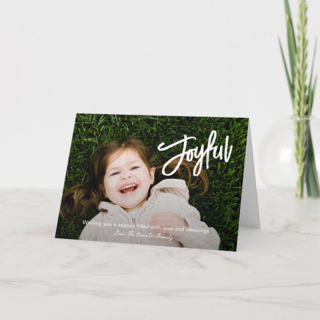Tarjeta Festiva Elegante Guión de Pincel Joyful Photo Moderno Navi (Anverso)