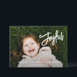Tarjeta Festiva Elegante Guión de Pincel Joyful Photo Moderno Navi<br><div class="desc">Tarjeta de Navidades religiosos de estilo moderno con un diseño sencillo y mínimo con "Joyful" en un guión elegante de pincel blanco junto con tu mensaje y nombre familiar sobre tu foto favorita. La parte de atrás tiene un collage de fotos compuesto por seis imágenes cuadradas.</div>